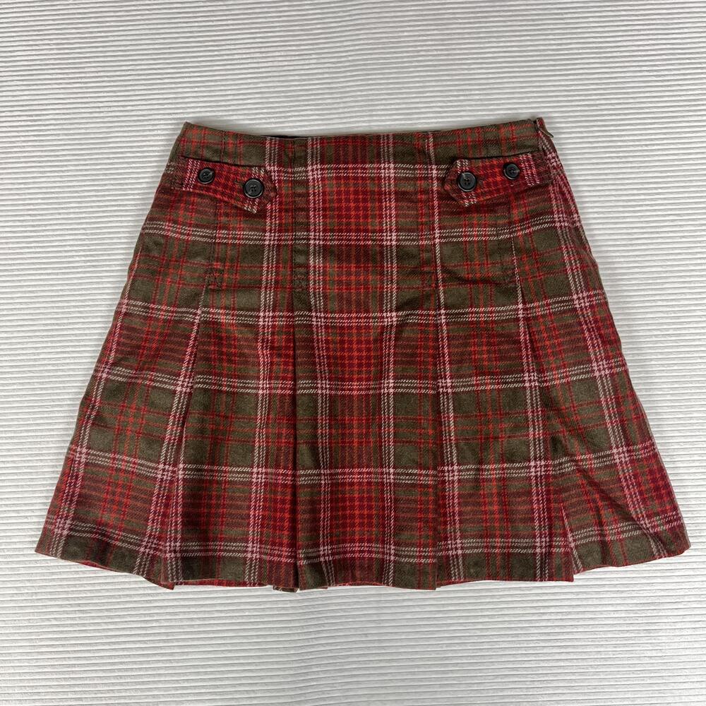 Gap Skirt Womens 2 Red Plaid Wool Blend Pleated Mini Tweed Lined Preppy